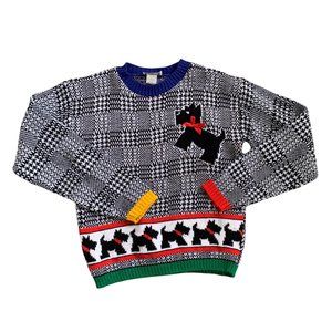 Vintage Novelty Scottish Dog Hounds Tooth Sweater